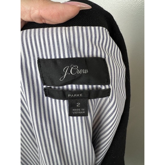 J. Crew Black Wool Flannel Parke Blazer Size 2 Womens Shawl Collar 1 Button - Picture 9 of 12